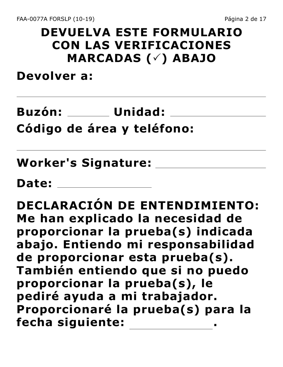 Formulario FAA-0077A-SLP Solicitud De Informacion Y Acuerdo Para Proporcionar Informacion Que Falta (Letra Grande) - Arizona (Spanish), Page 2