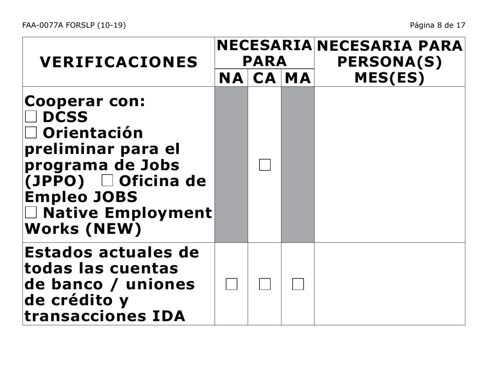 Formulario FAA-0077A-SLP Solicitud De Informacion Y Acuerdo Para Proporcionar Informacion Que Falta (Letra Grande) - Arizona (Spanish), Page 8
