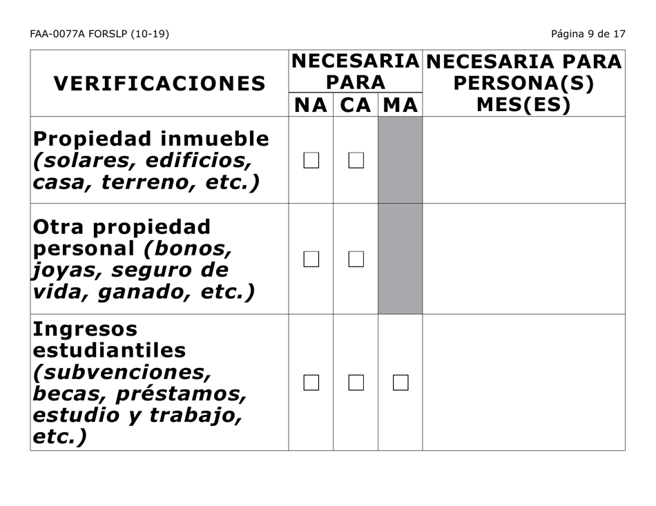 Formulario FAA-0077A-SLP Solicitud De Informacion Y Acuerdo Para Proporcionar Informacion Que Falta (Letra Grande) - Arizona (Spanish), Page 9