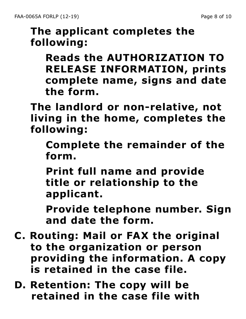 Form FAA-0065A-LP Verification of Living Arrangements / Residential Address (Large Print) - Arizona, Page 8