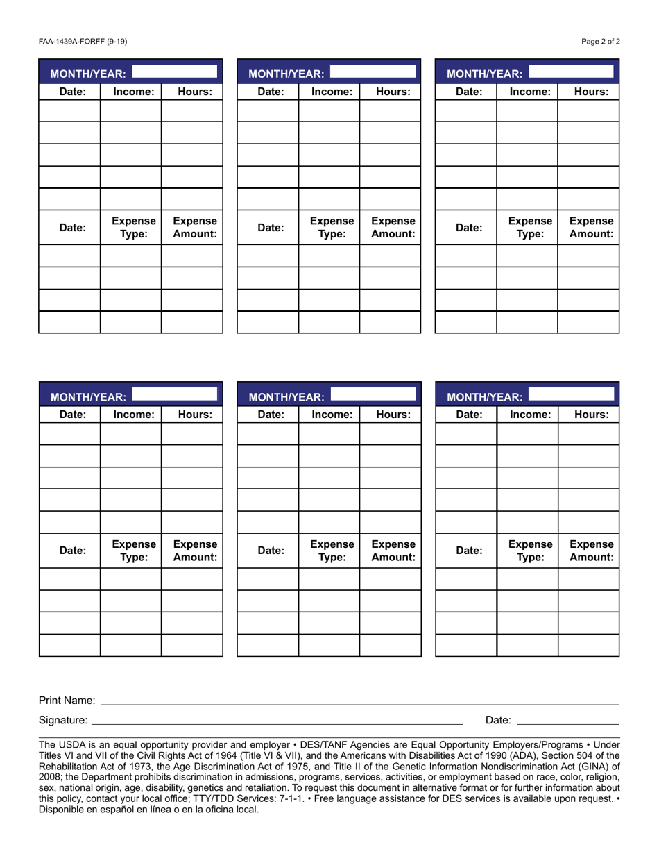 Form FAA-1439A Self-employment Income Statement - Arizona, Page 2