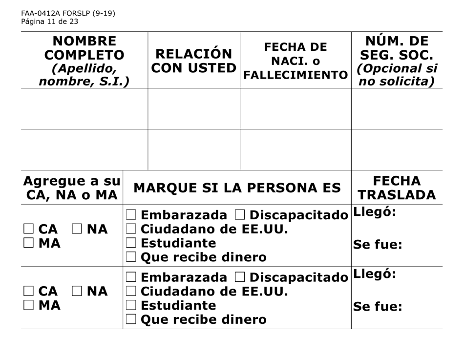 Formulario FAA-0412A-SLP informe De Cambios (Letra Grande) - Arizona (Spanish), Page 11