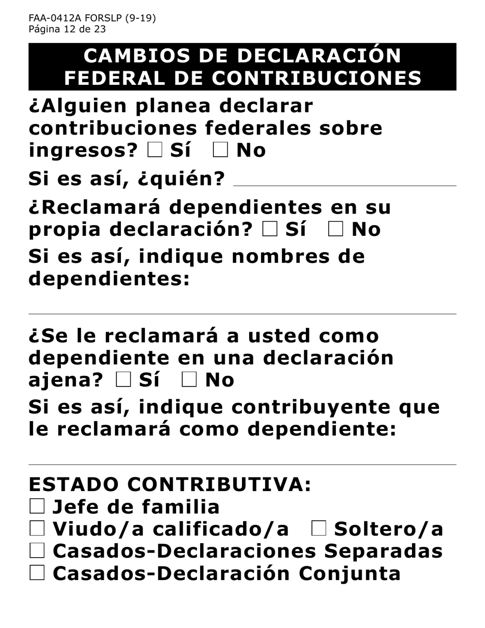 Formulario FAA-0412A-SLP informe De Cambios (Letra Grande) - Arizona (Spanish), Page 12