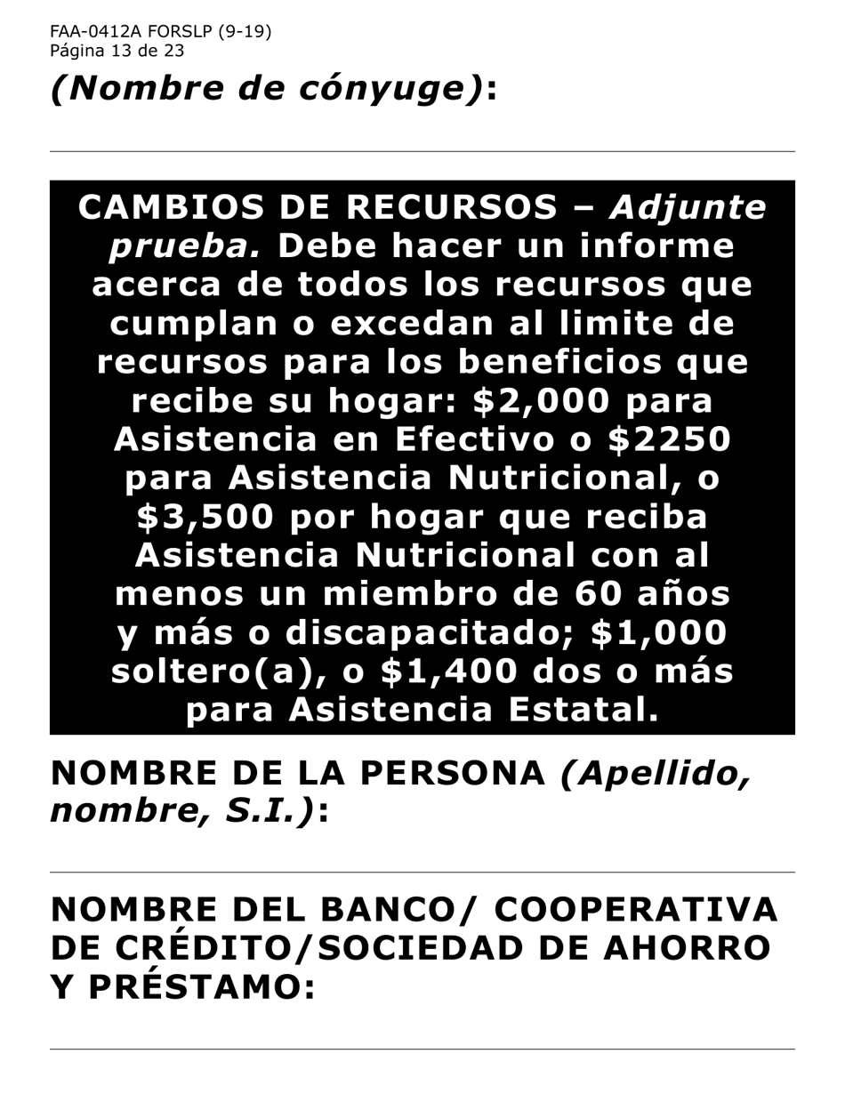 Formulario FAA-0412A-SLP informe De Cambios (Letra Grande) - Arizona (Spanish), Page 13