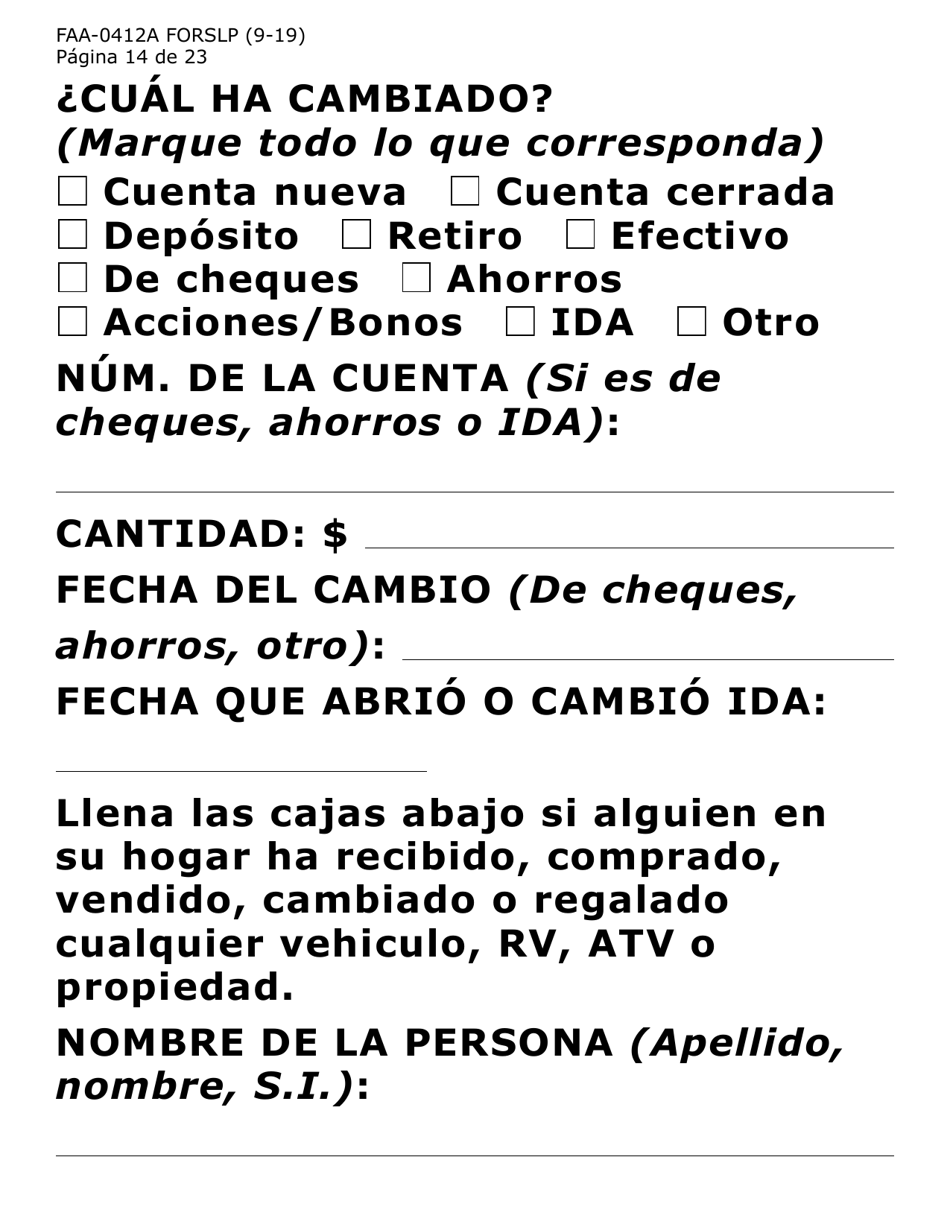 Formulario FAA-0412A-SLP informe De Cambios (Letra Grande) - Arizona (Spanish), Page 14