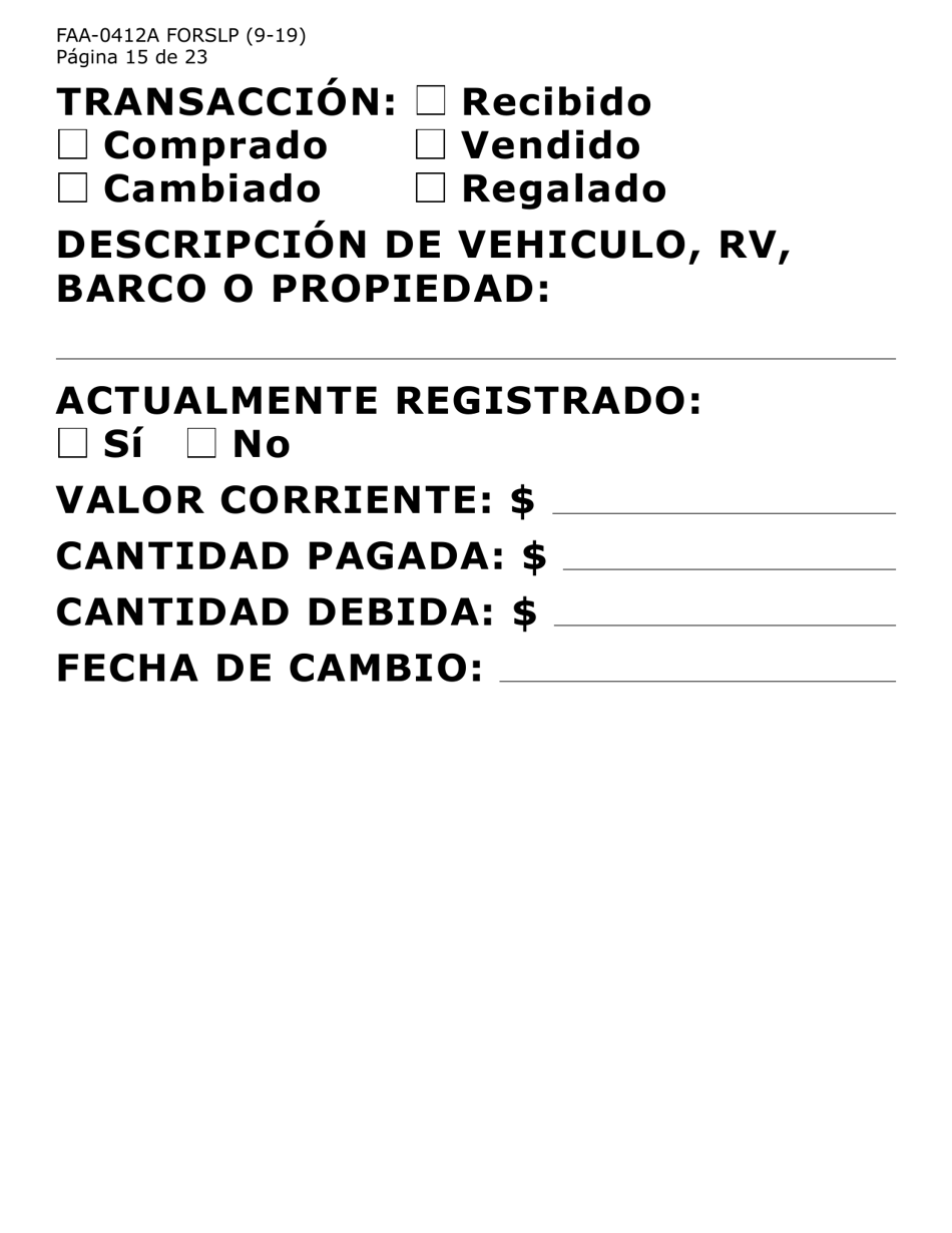 Formulario FAA-0412A-SLP informe De Cambios (Letra Grande) - Arizona (Spanish), Page 15
