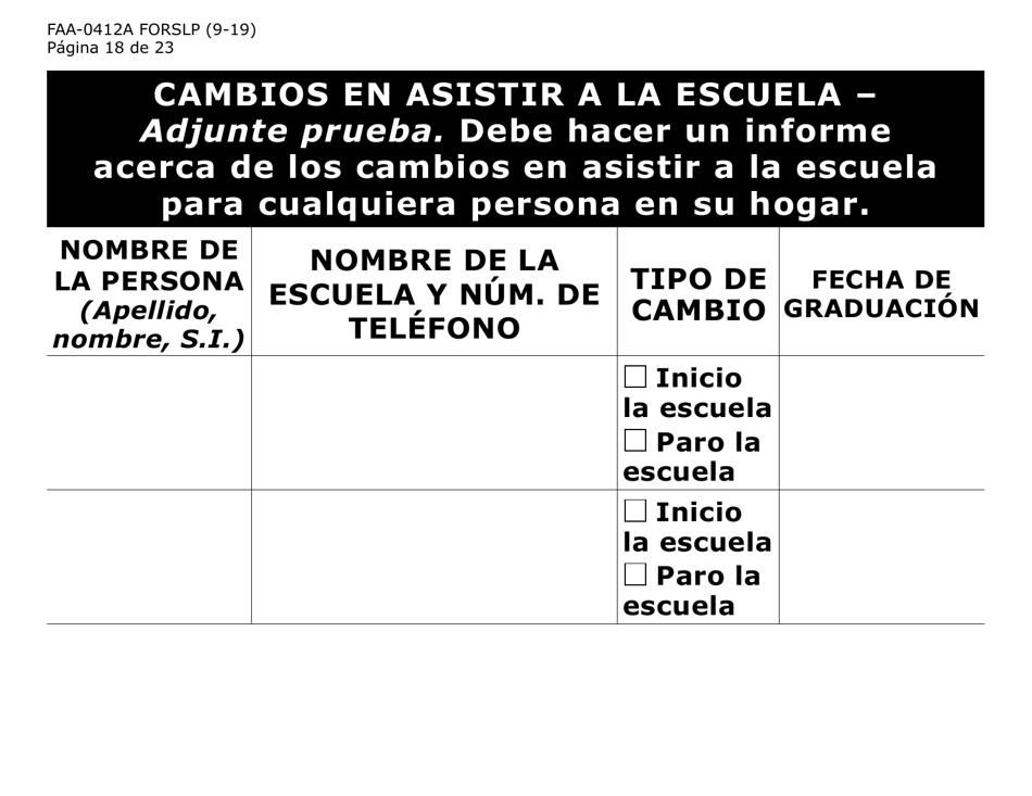 Formulario FAA-0412A-SLP informe De Cambios (Letra Grande) - Arizona (Spanish), Page 18