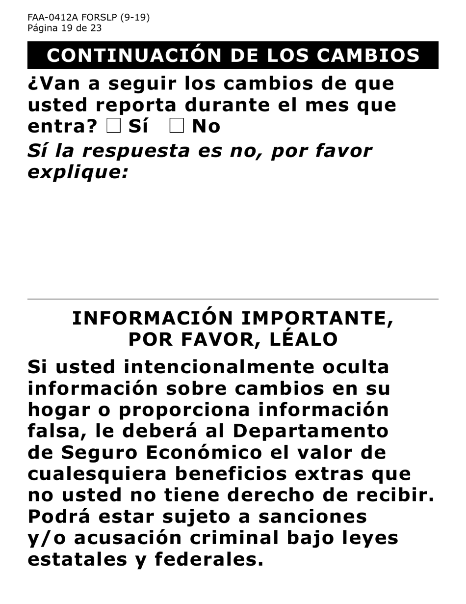 Formulario FAA-0412A-SLP informe De Cambios (Letra Grande) - Arizona (Spanish), Page 19