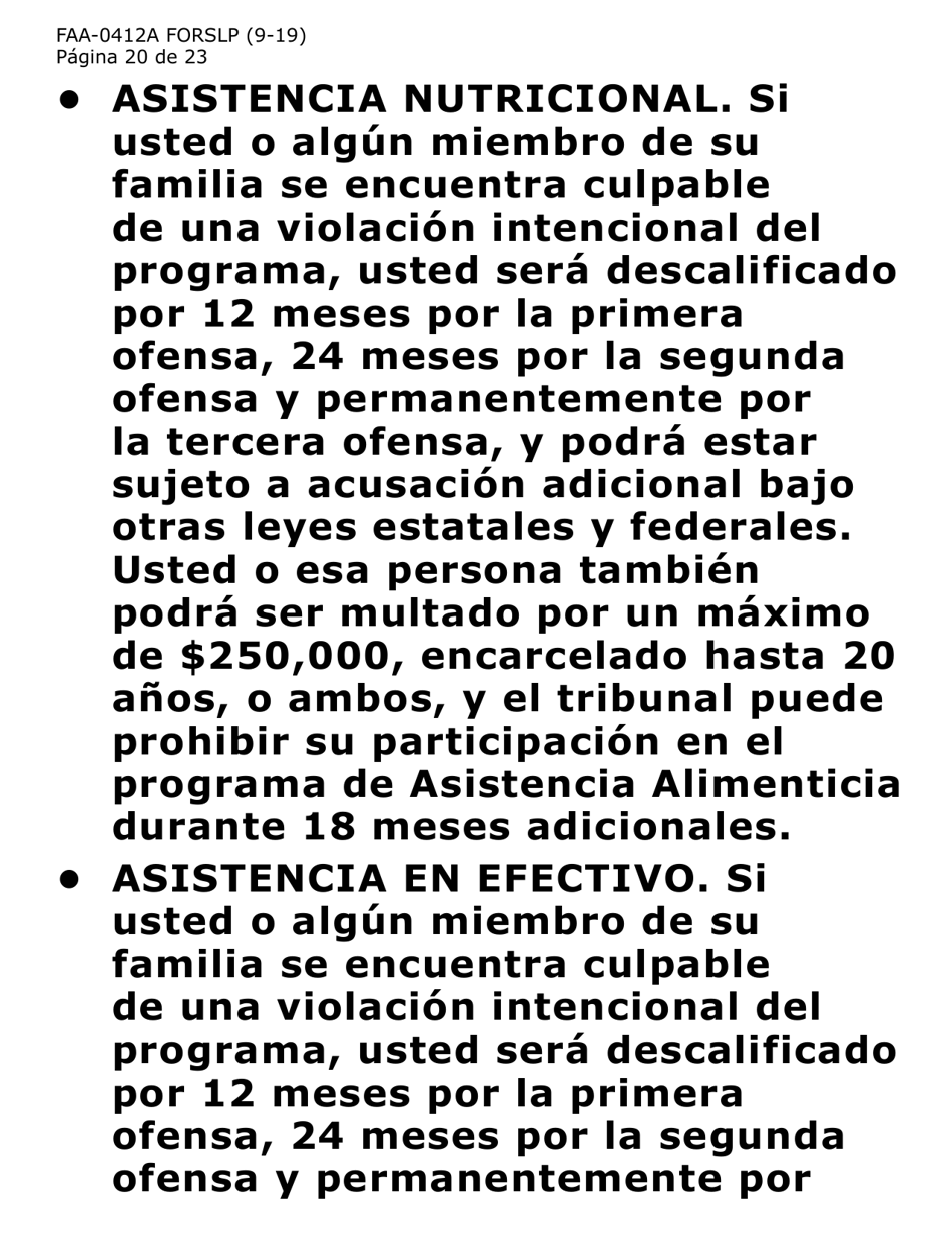 Formulario FAA-0412A-SLP informe De Cambios (Letra Grande) - Arizona (Spanish), Page 20