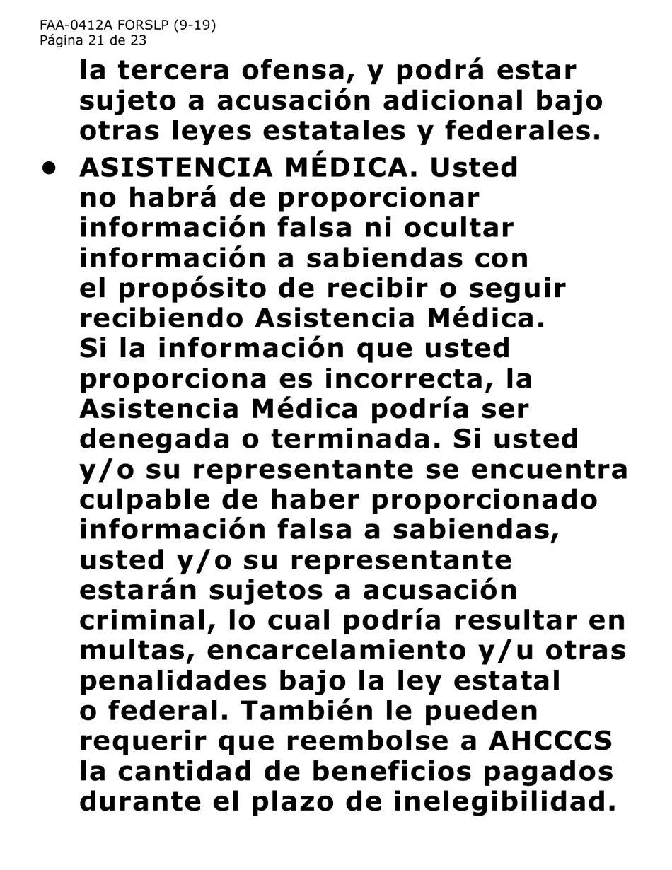 Formulario FAA-0412A-SLP informe De Cambios (Letra Grande) - Arizona (Spanish), Page 21