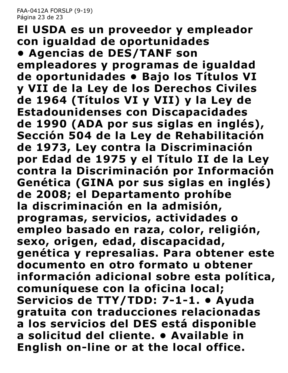 Formulario FAA-0412A-SLP informe De Cambios (Letra Grande) - Arizona (Spanish), Page 23