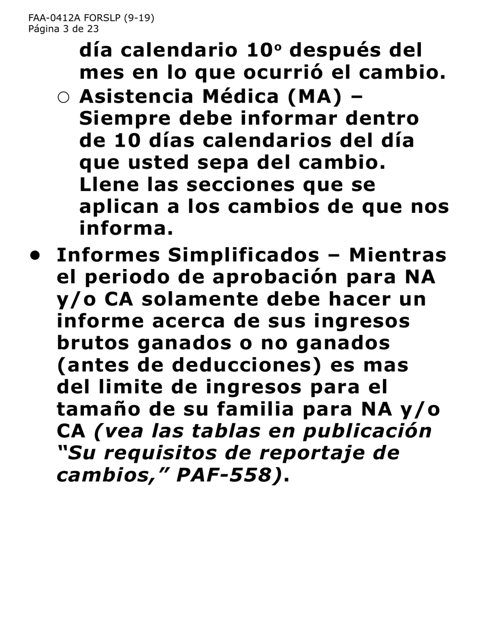 Formulario FAA-0412A-SLP informe De Cambios (Letra Grande) - Arizona (Spanish), Page 3