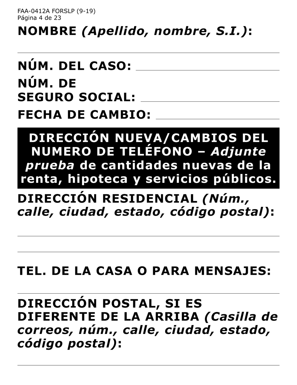 Formulario FAA-0412A-SLP informe De Cambios (Letra Grande) - Arizona (Spanish), Page 4