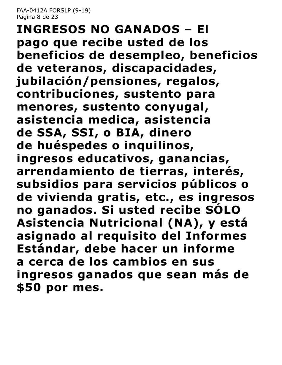 Formulario FAA-0412A-SLP informe De Cambios (Letra Grande) - Arizona (Spanish), Page 8