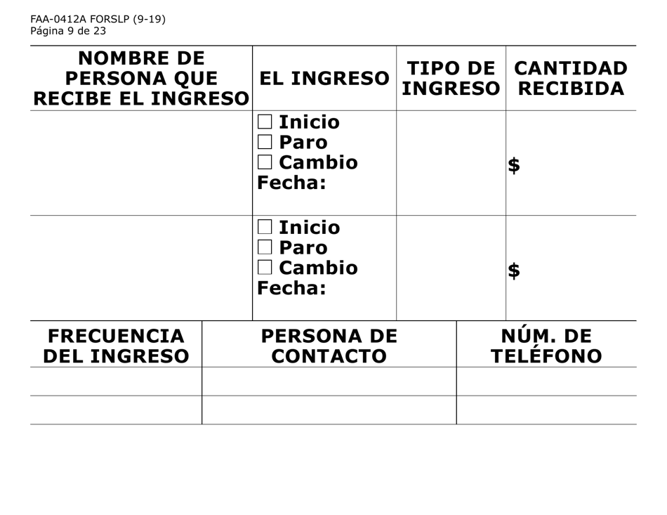 Formulario FAA-0412A-SLP informe De Cambios (Letra Grande) - Arizona (Spanish), Page 9