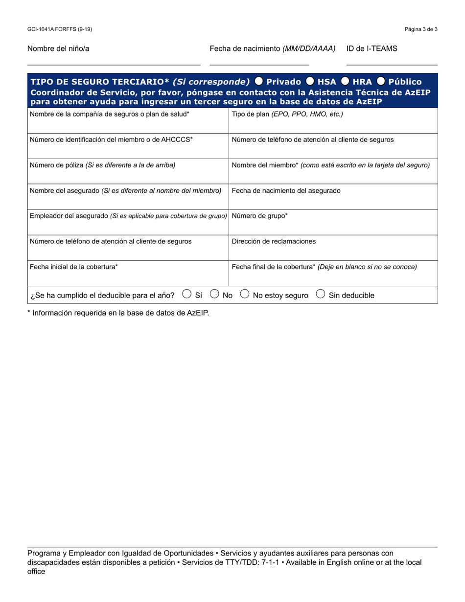 Formulario GCI-1041A-S Consentimiento Para El Uso Del Seguro De Salud - Arizona (Spanish), Page 3
