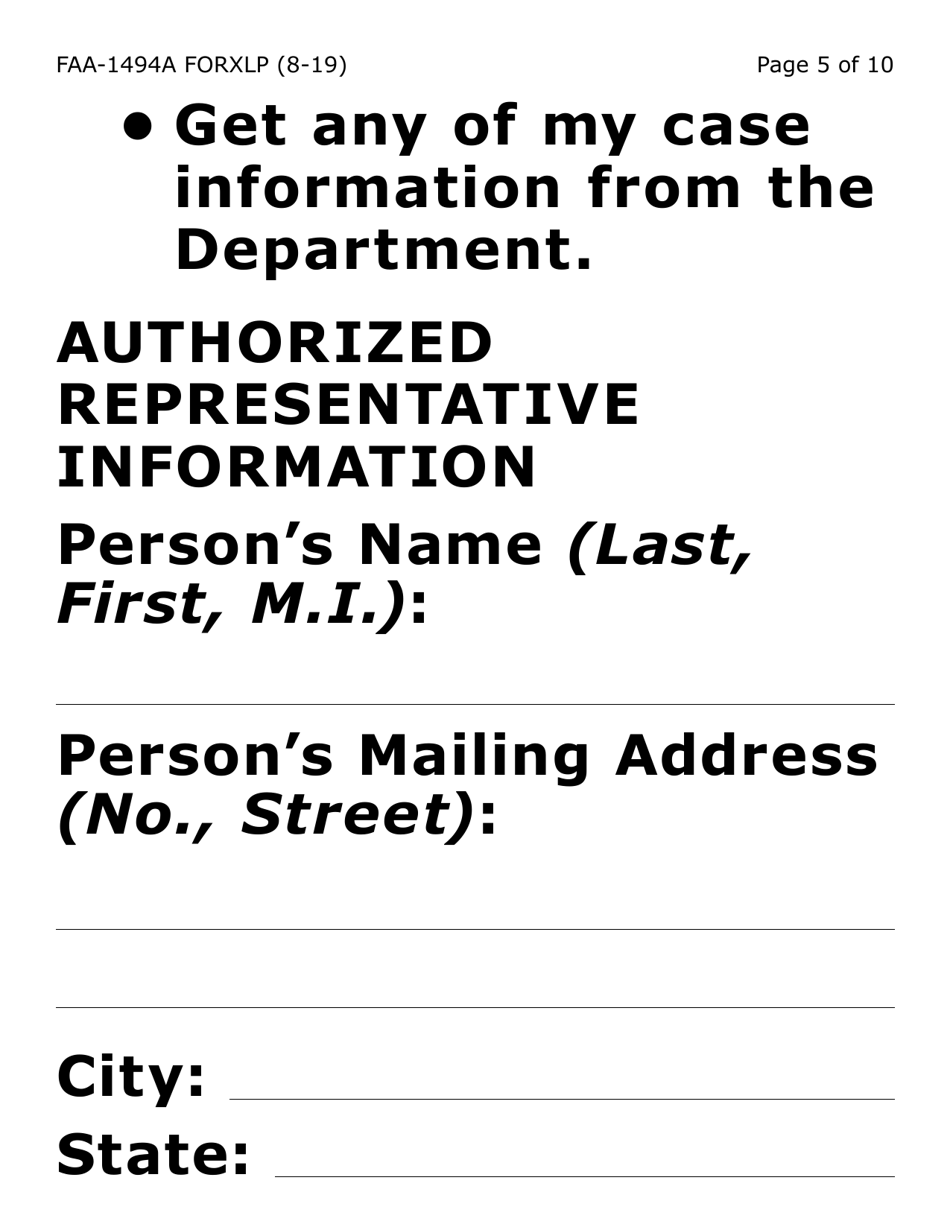 Form FAA-1494A-XLP Authorized Representative Removal (Extra Large Print) - Arizona, Page 5