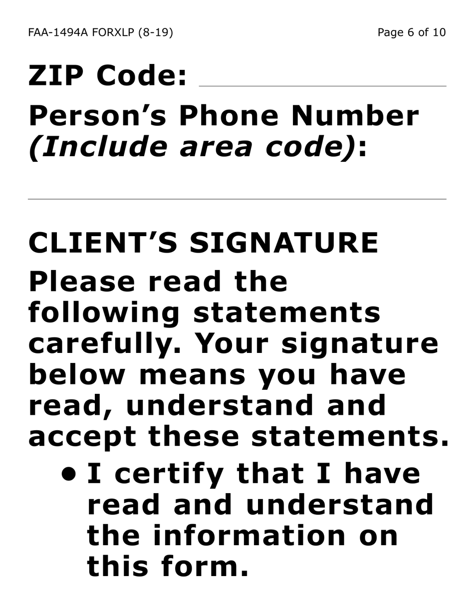 Form FAA-1494A-XLP Authorized Representative Removal (Extra Large Print) - Arizona, Page 6