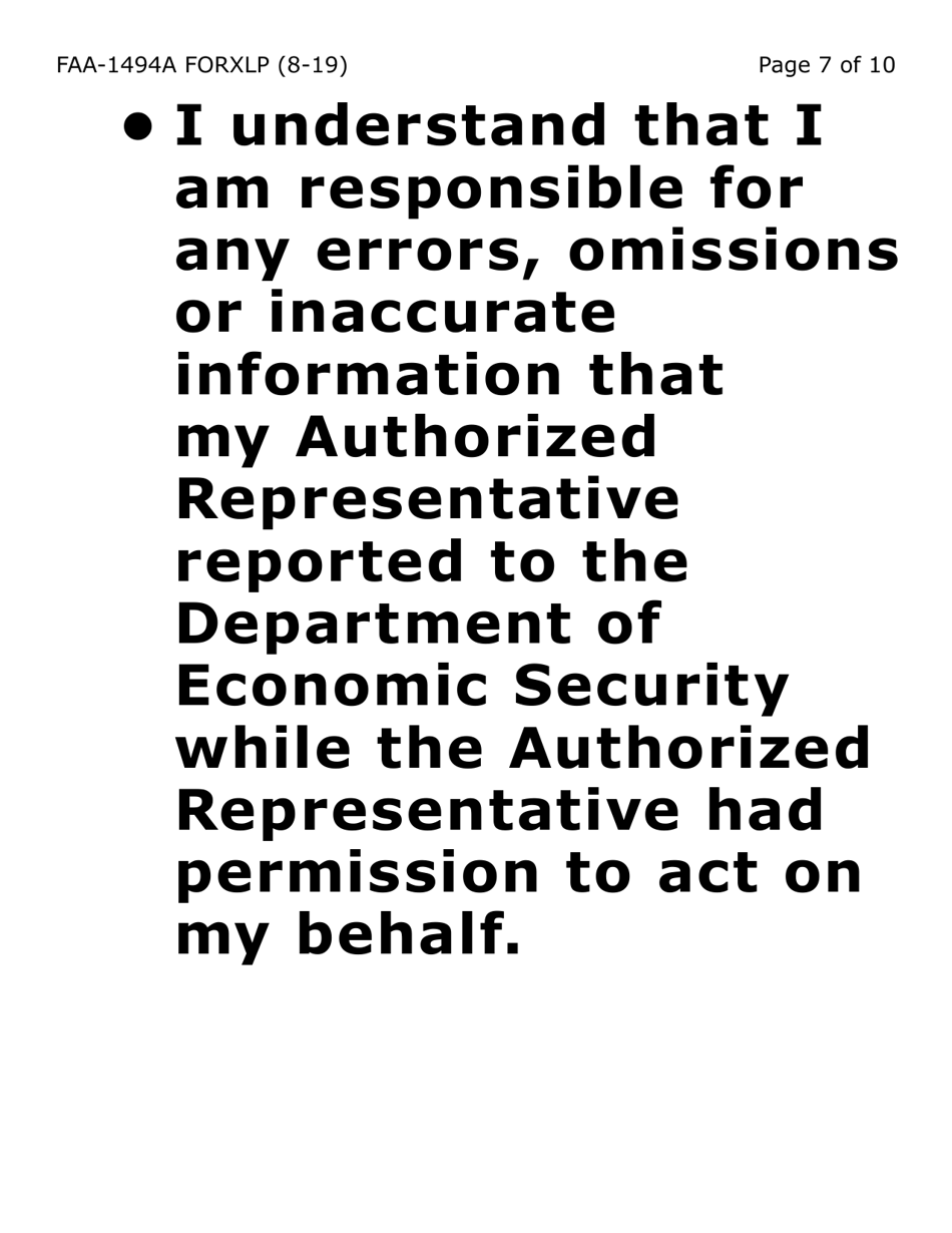 Form FAA-1494A-XLP Authorized Representative Removal (Extra Large Print) - Arizona, Page 7