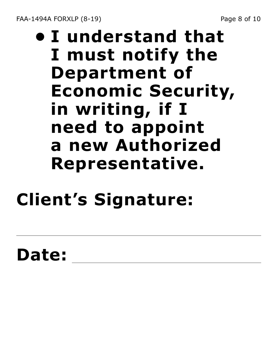 Form FAA-1494A-XLP Authorized Representative Removal (Extra Large Print) - Arizona, Page 8