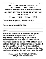 Form FAA-1494A-LP Authorized Representative Removal (Large Print) - Arizona