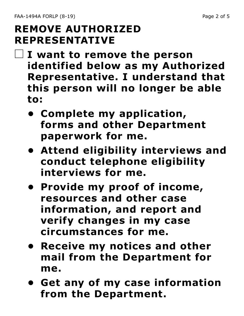 Form FAA-1494A-LP Authorized Representative Removal (Large Print) - Arizona, Page 2