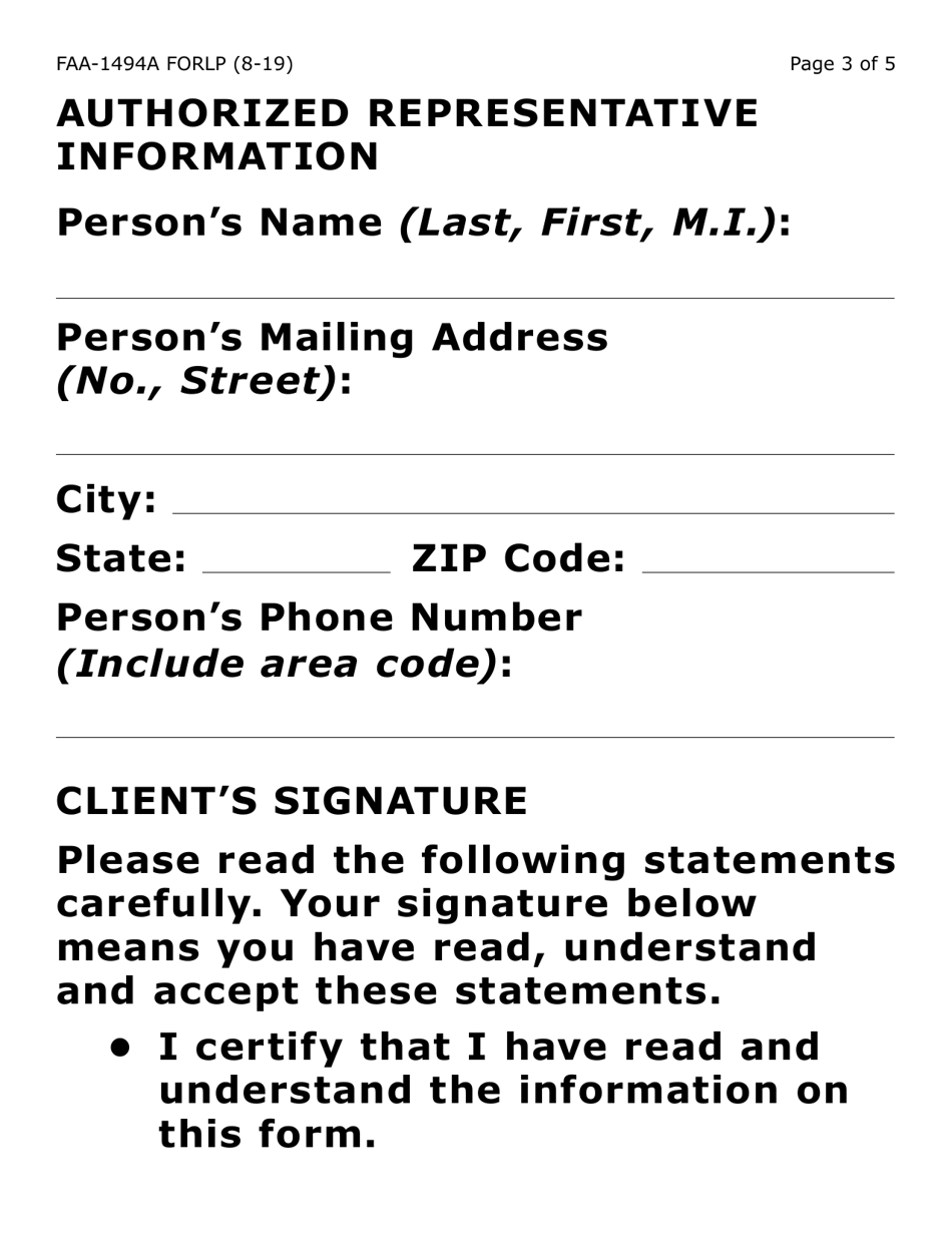 Form FAA-1494A-LP Authorized Representative Removal (Large Print) - Arizona, Page 3