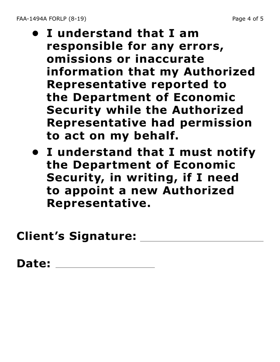 Form FAA-1494A-LP Authorized Representative Removal (Large Print) - Arizona, Page 4