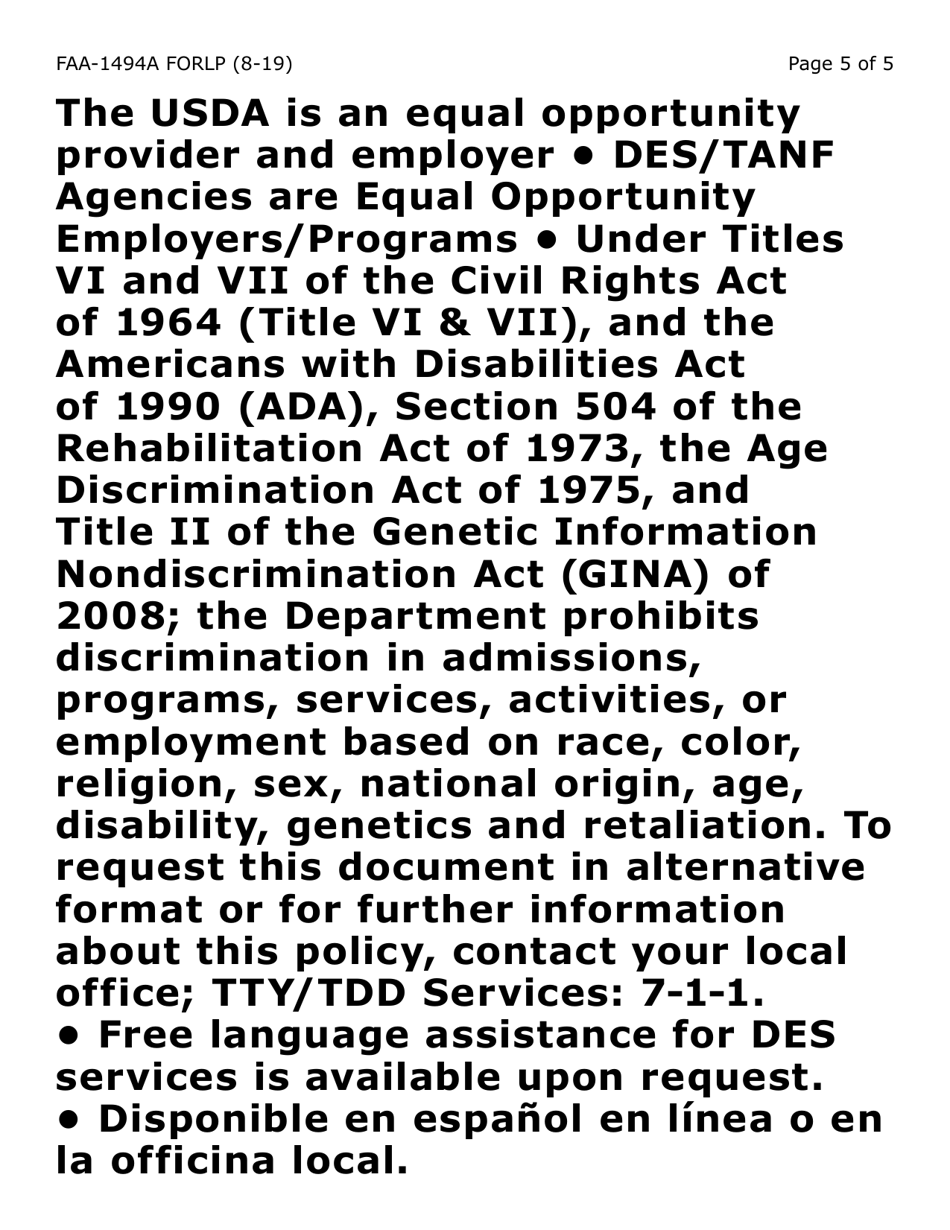 Form FAA-1494A-LP Authorized Representative Removal (Large Print) - Arizona, Page 5