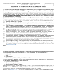Formulario CCA-0001A-S Solicitud De Asistencia Para Cuidado De Ninos - Arizona (Spanish)