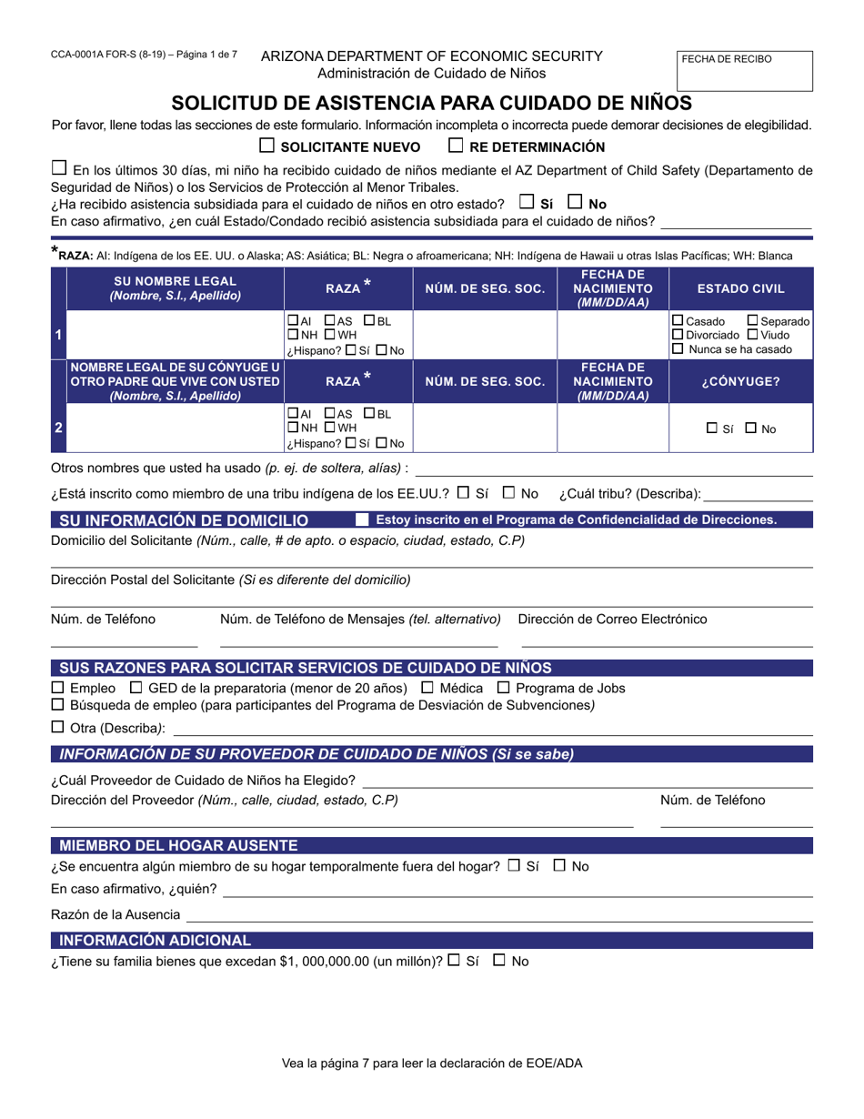 Formulario CCA-0001A-S Solicitud De Asistencia Para Cuidado De Ninos - Arizona (Spanish), Page 2