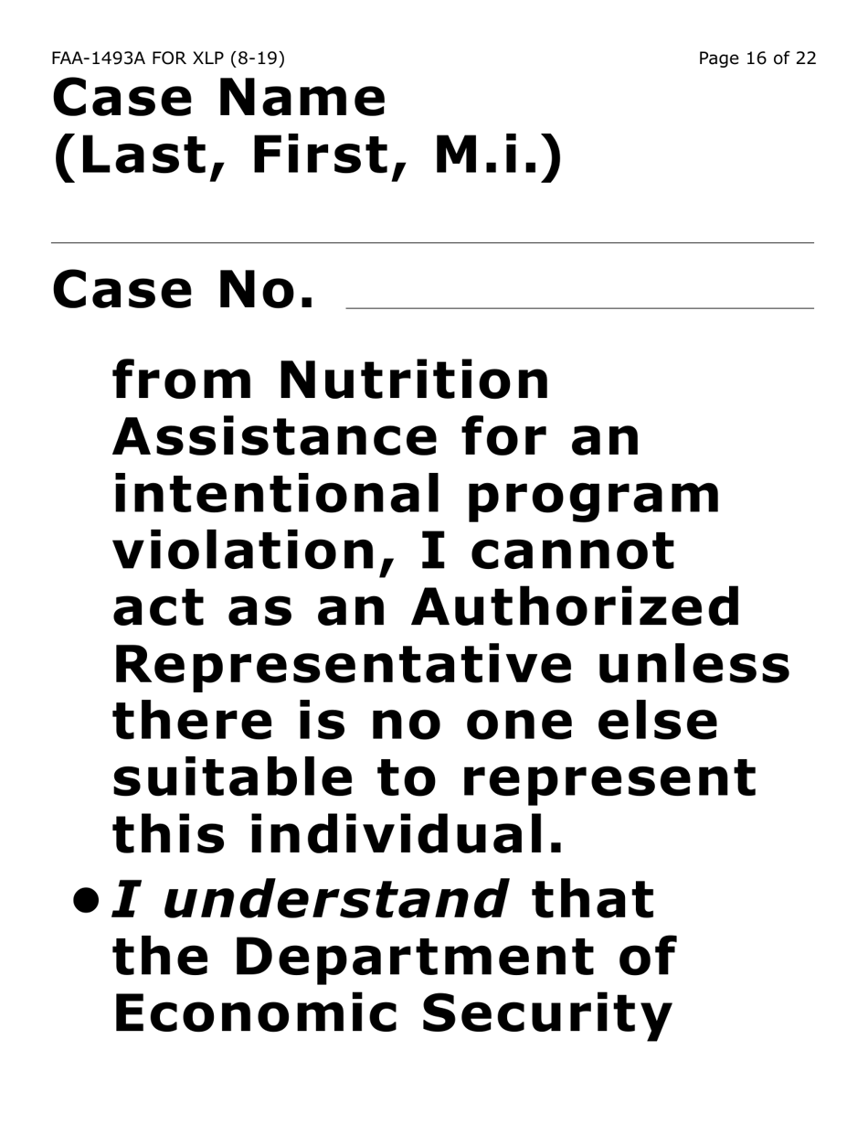 Form FAA-1493A-XLP Authorized Representative Request (Extra Large Print) - Arizona, Page 16