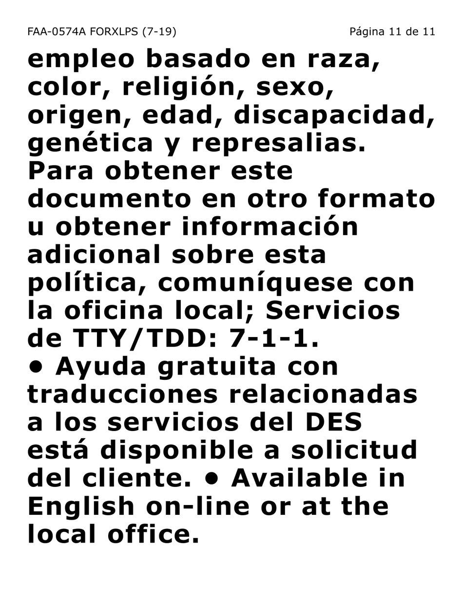 Formulario FAA-0574A-XLPS Retirar O Suspender Beneficios / Solicitud De Apelacion (Letra Extra Grande) - Arizona (Spanish), Page 11