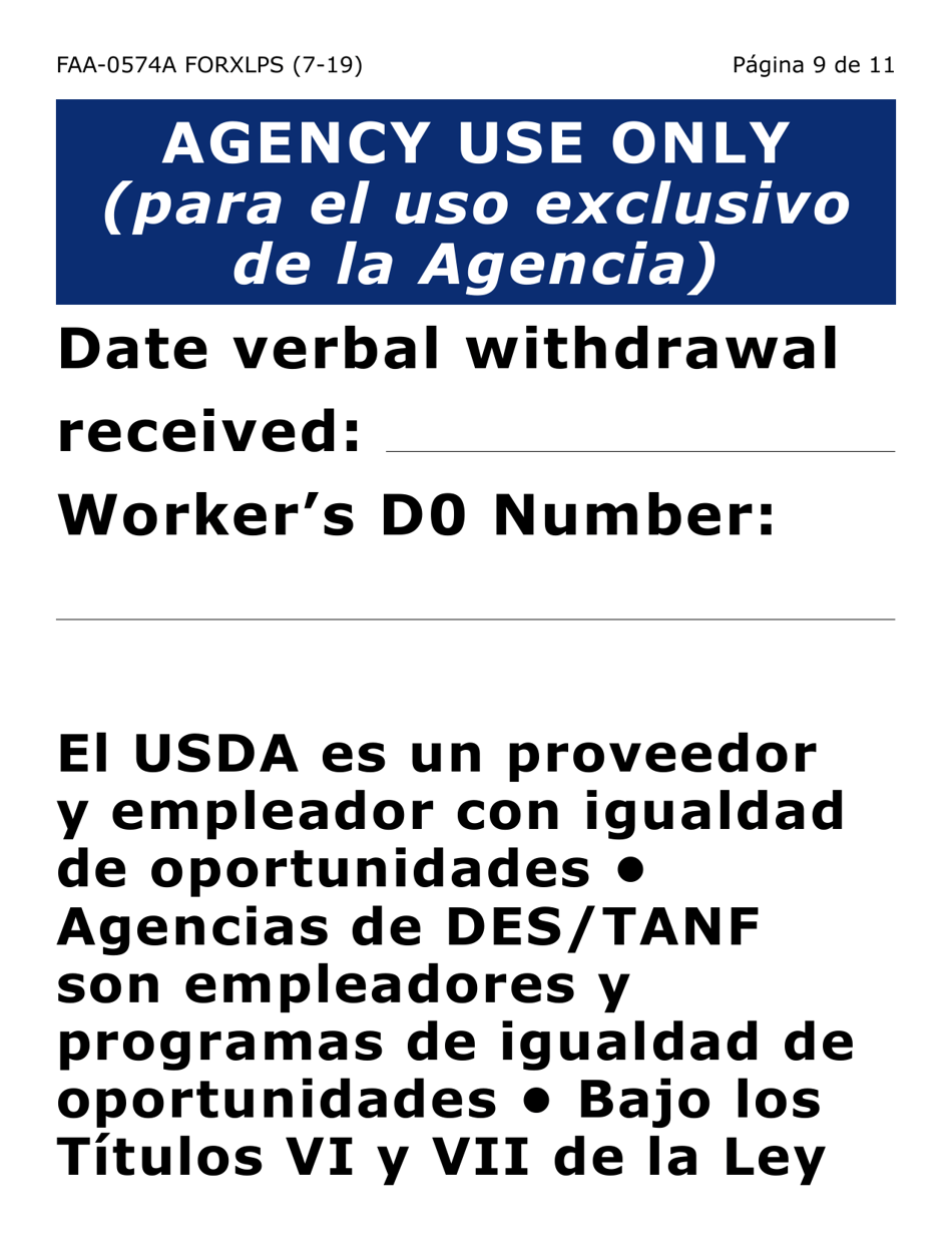 Formulario FAA-0574A-XLPS Retirar O Suspender Beneficios / Solicitud De Apelacion (Letra Extra Grande) - Arizona (Spanish), Page 9