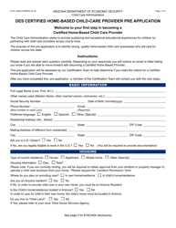 Document preview: Form CCA-1259A DES Certified Home-Based Child-Care Provider Pre Application - Arizona