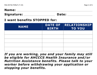 Form FAA-0574A-LP Withdrawal or Stop Benefits/Appeal Request (Large Print) - Arizona, Page 2