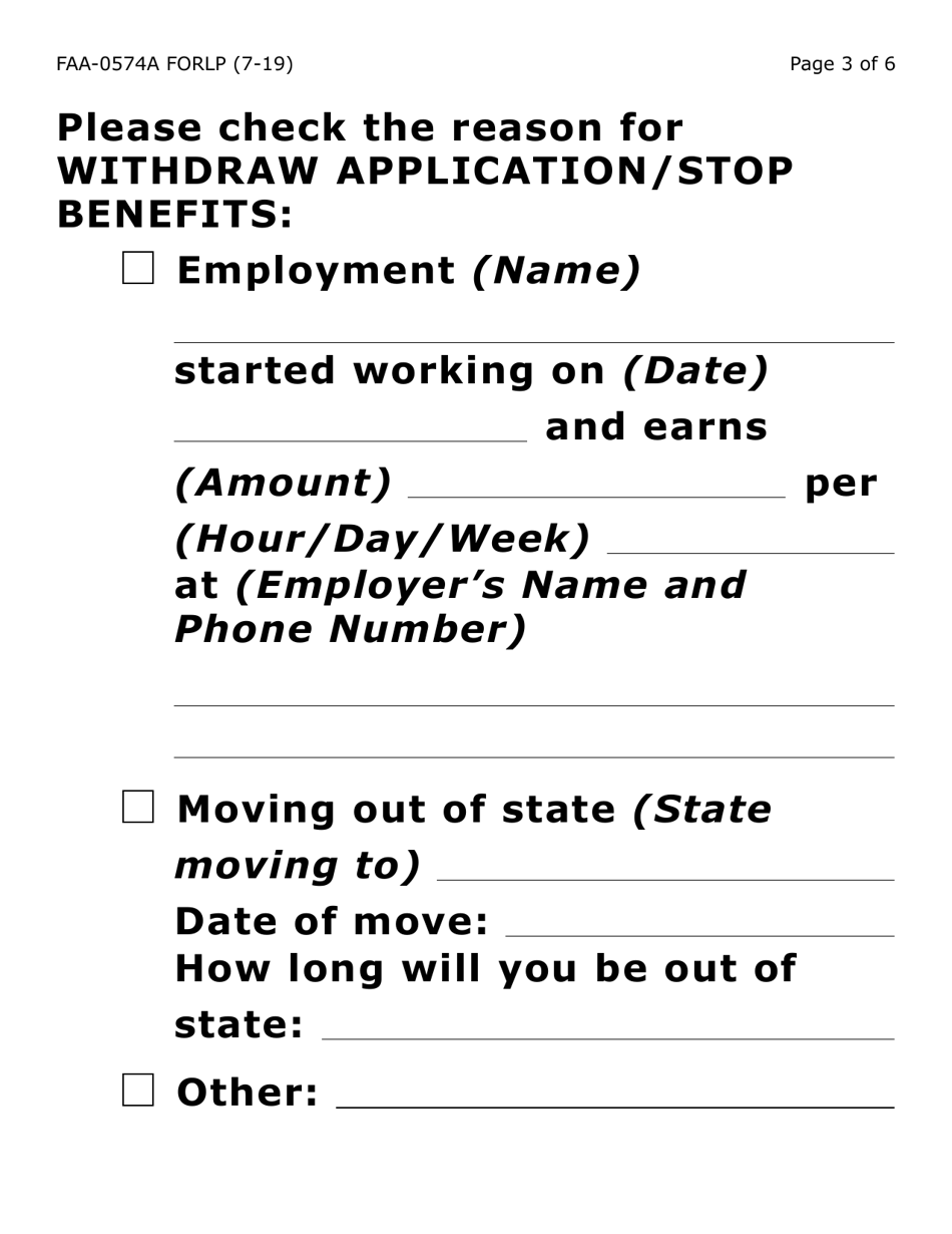 Form FAA-0574A-LP Withdrawal or Stop Benefits / Appeal Request (Large Print) - Arizona, Page 3