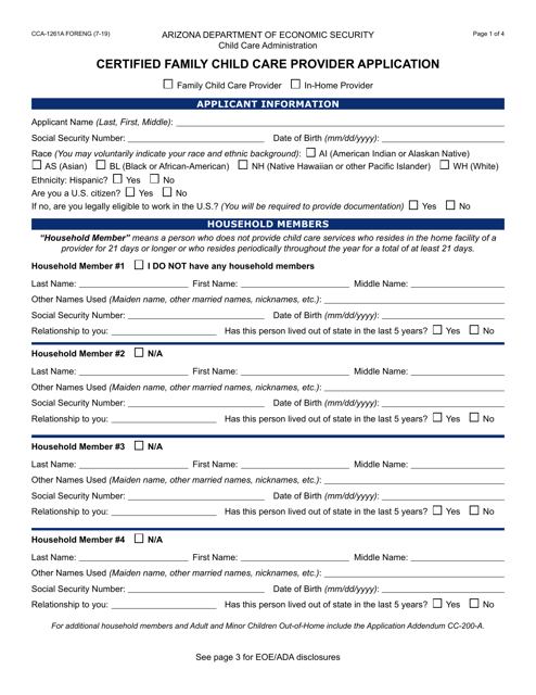 Form CCA-1261A  Printable Pdf
