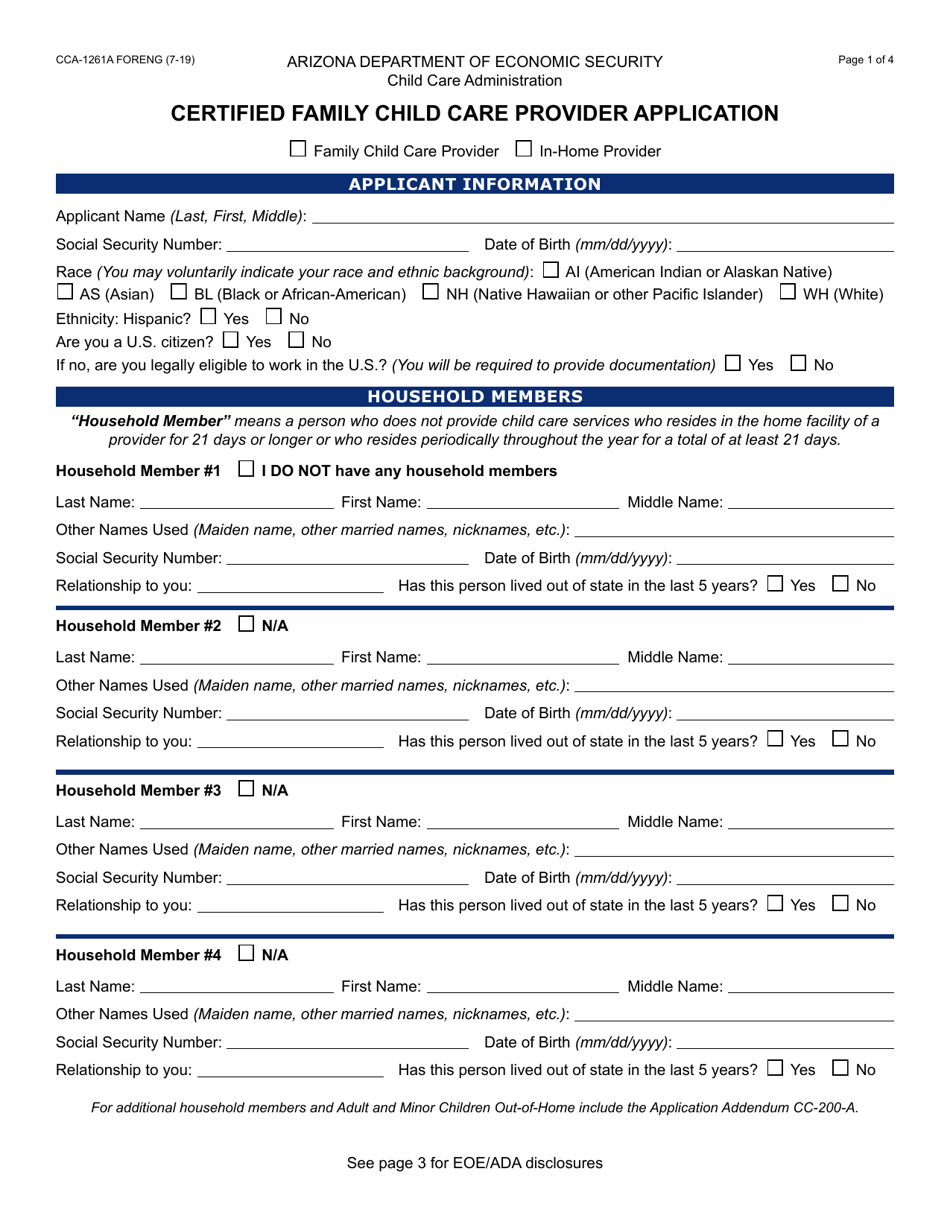 Form CCA1261A Fill Out, Sign Online and Download Fillable PDF