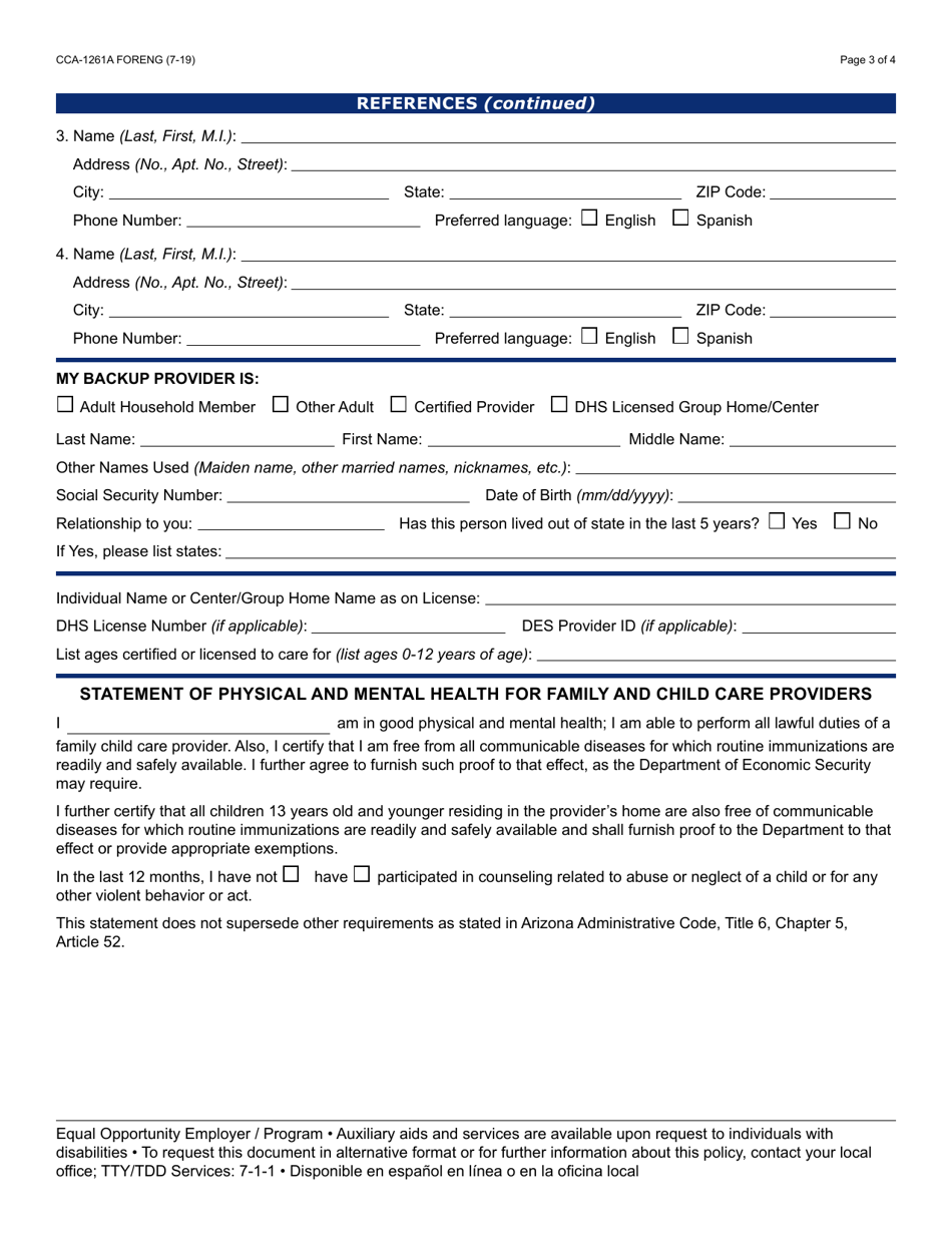 Form CCA-1261A - Fill Out, Sign Online and Download Fillable PDF ...