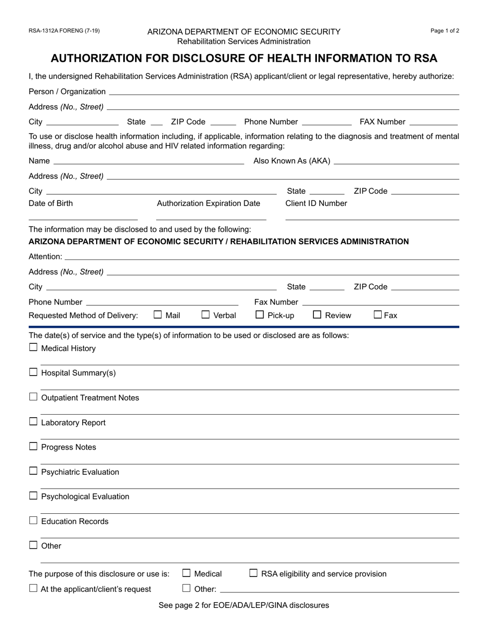 Form RSA1312A Fill Out, Sign Online and Download Fillable PDF