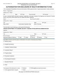 Form RSA-1312A Authorization for Disclosure of Health Information to Rsa - Arizona
