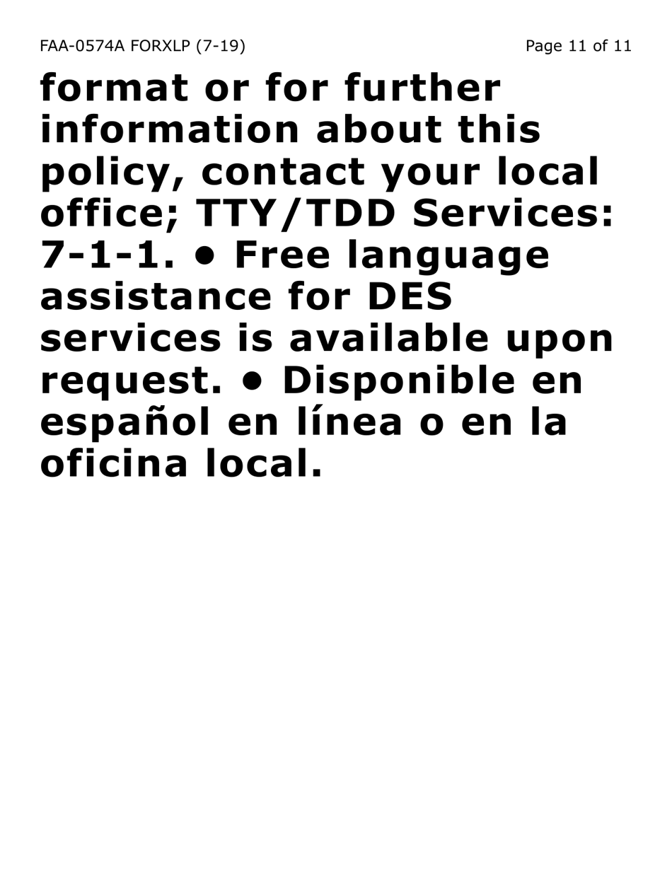 Form FAA-0574A-XLP Withdrawal or Stop Benefits / Appeal Request (Large Extra Print) - Arizona, Page 11