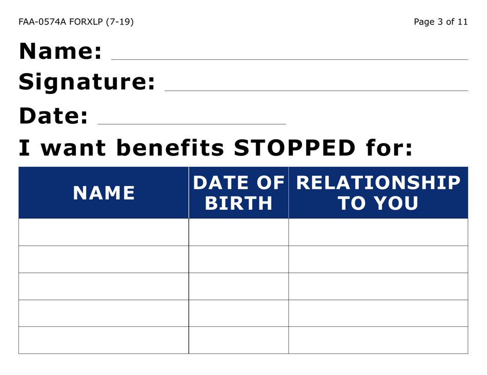 Form FAA-0574A-XLP Withdrawal or Stop Benefits / Appeal Request (Large Extra Print) - Arizona, Page 3