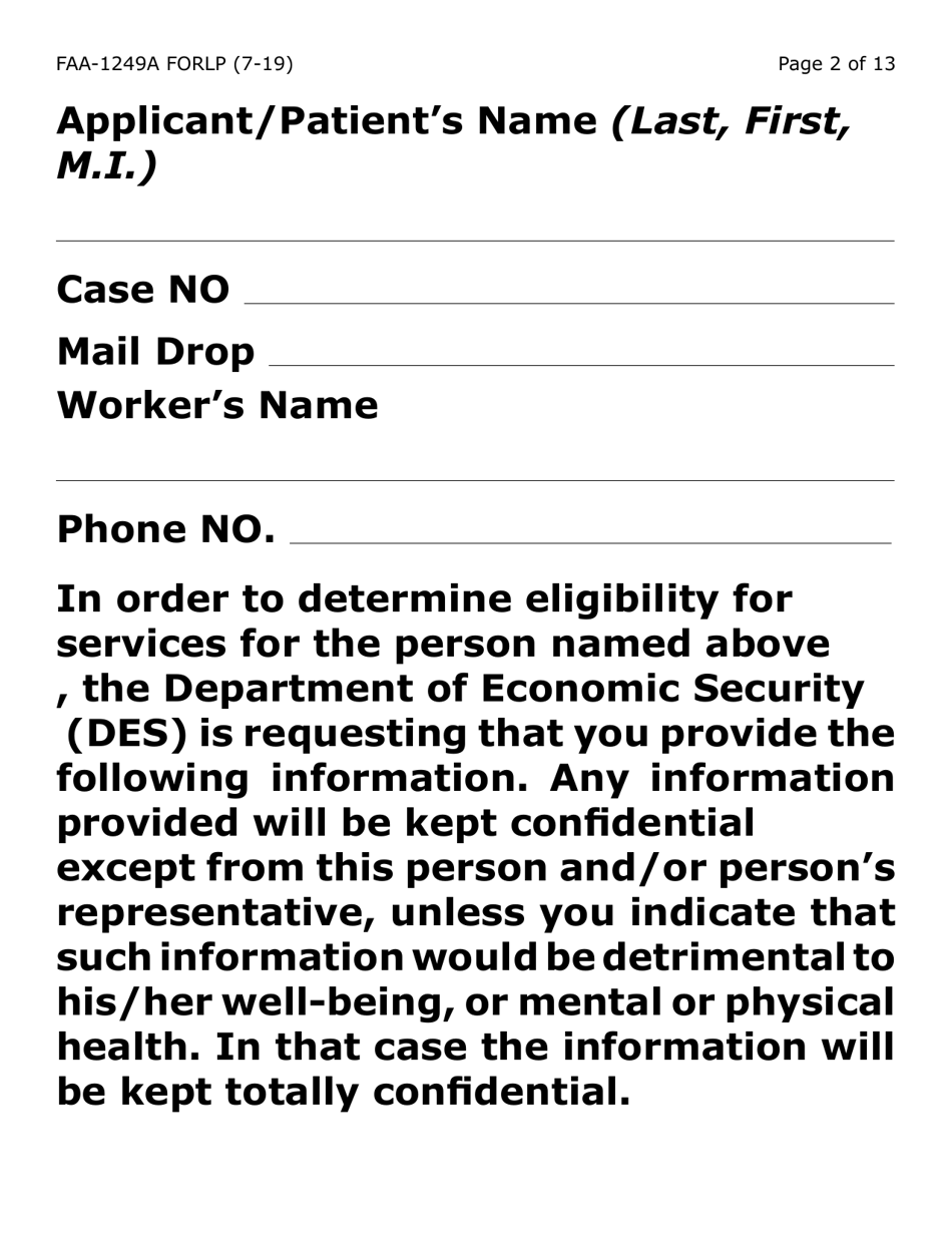 Form FAA-1249A-LP Verification of Disability (Large Print) - Arizona (English / Spanish), Page 2