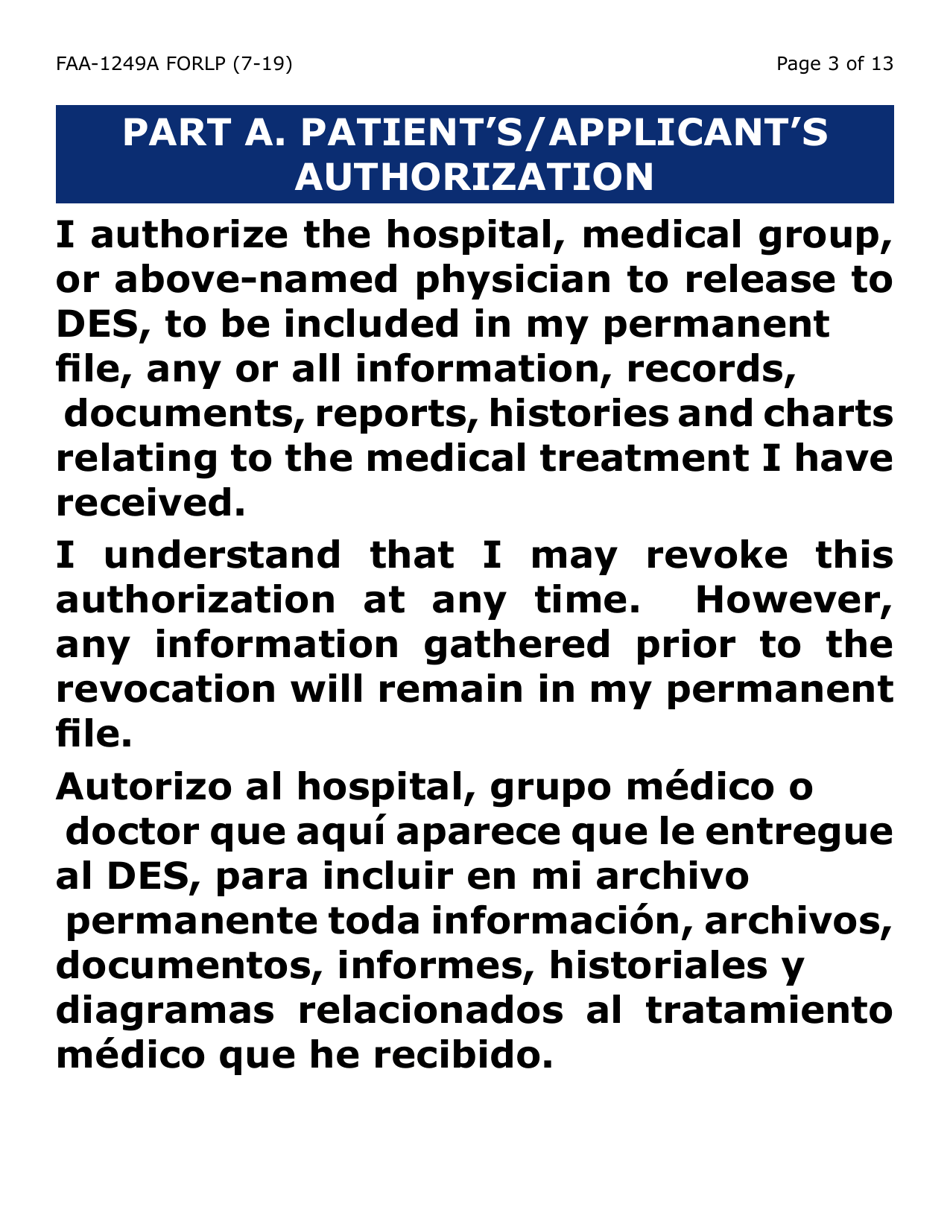 Form FAA-1249A-LP Verification of Disability (Large Print) - Arizona (English / Spanish), Page 3