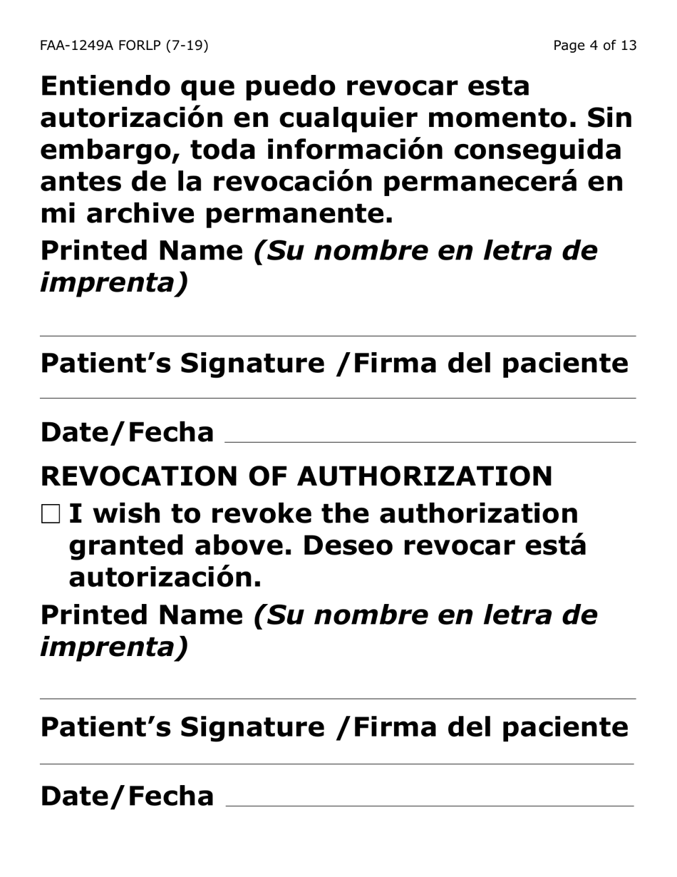 Form FAA-1249A-LP Verification of Disability (Large Print) - Arizona (English / Spanish), Page 4