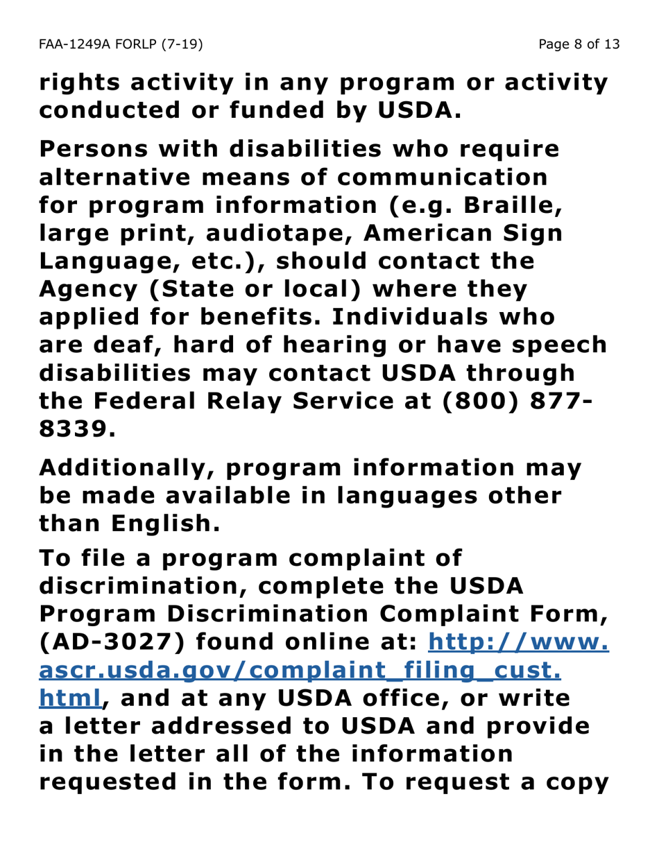 Form FAA-1249A-LP Verification of Disability (Large Print) - Arizona (English / Spanish), Page 8