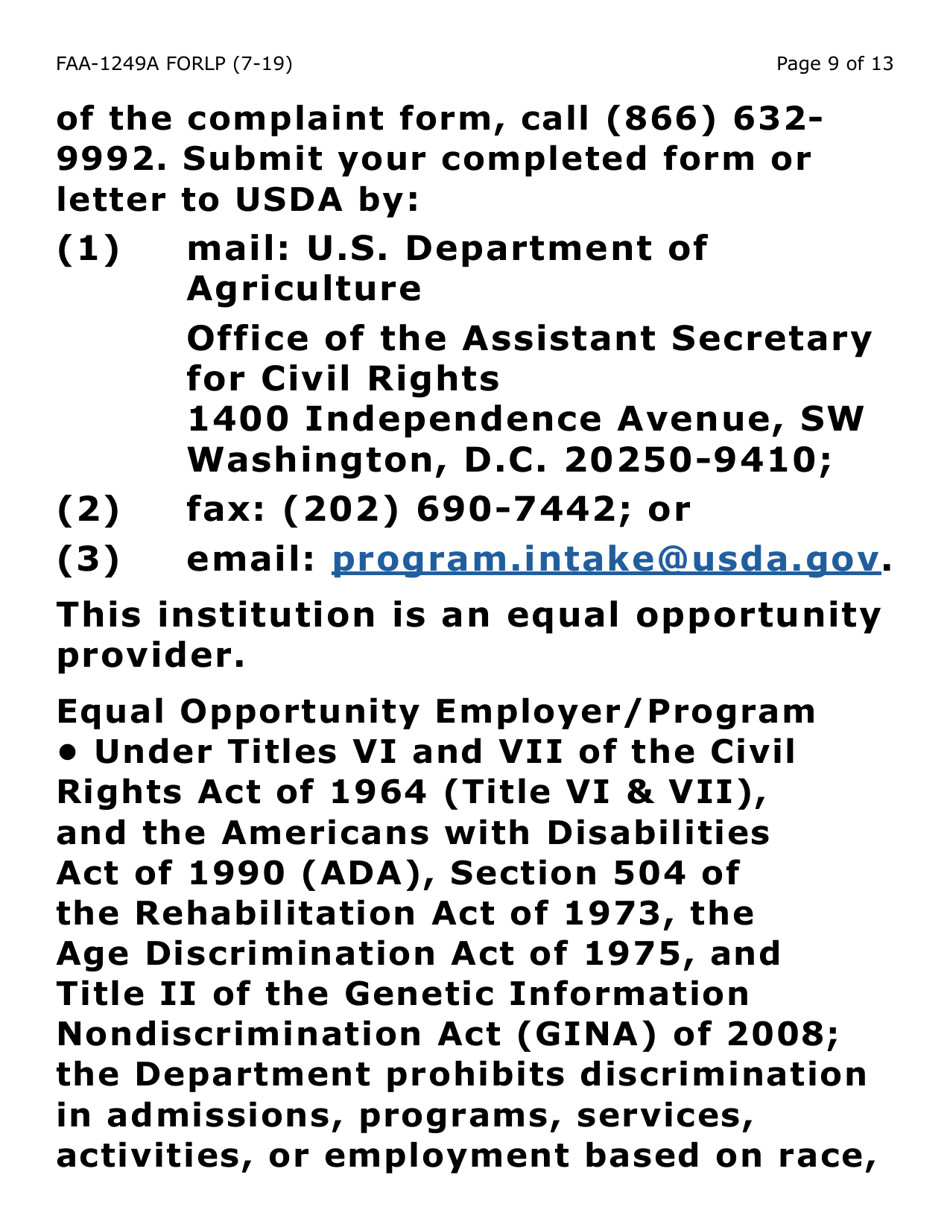 Form FAA-1249A-LP Verification of Disability (Large Print) - Arizona (English / Spanish), Page 9