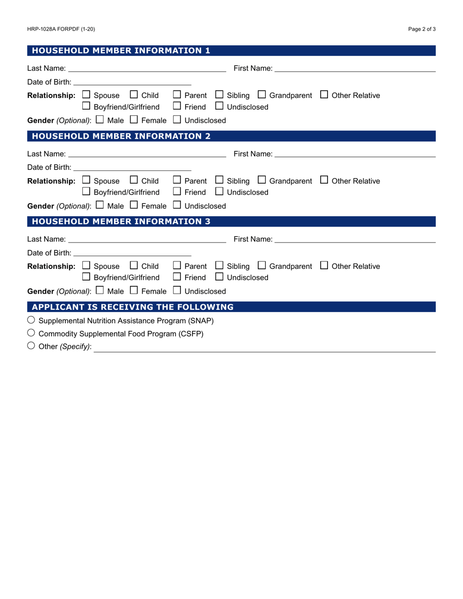 Form HRP-1028A Application for Benefits - Arizona, Page 2